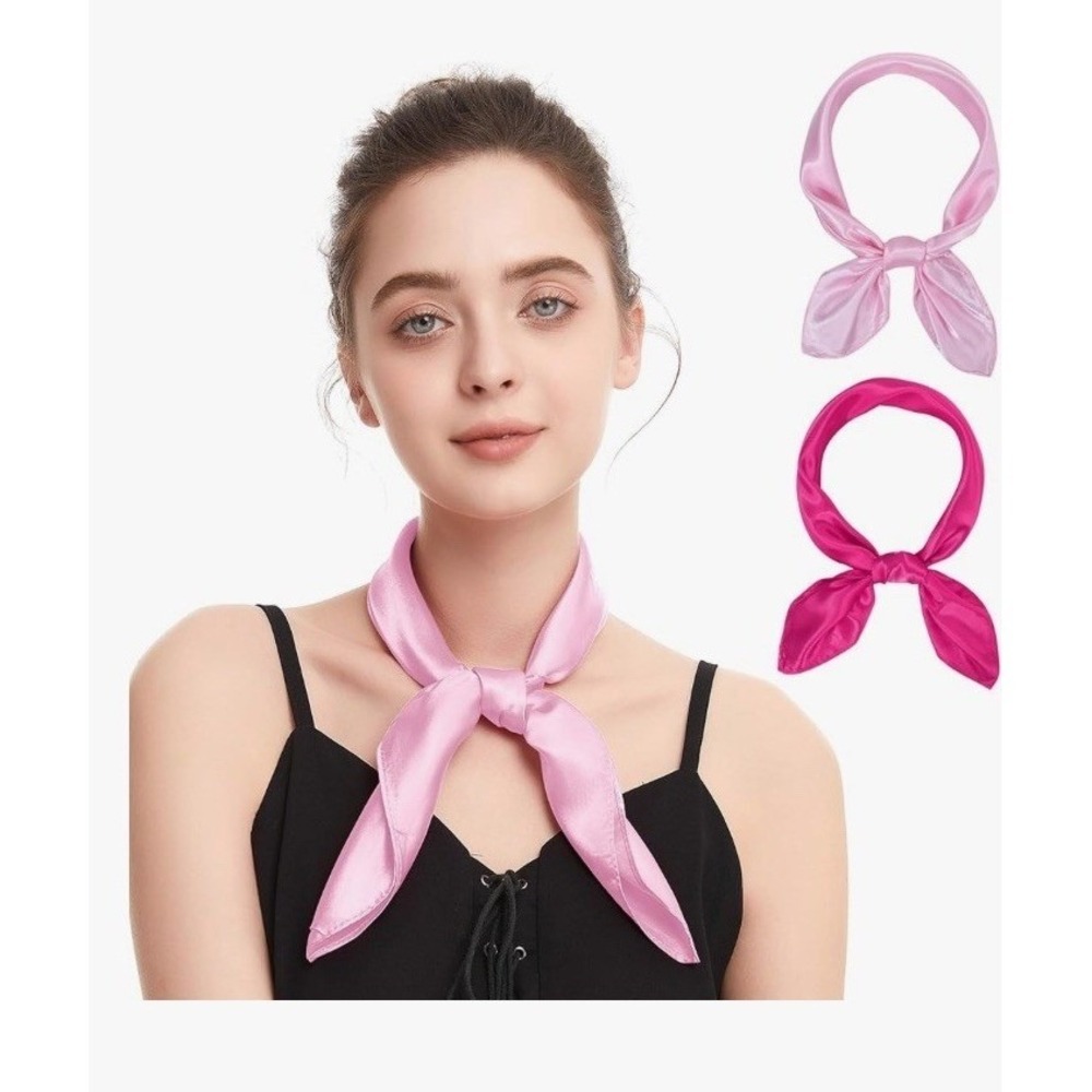 Zando Scarf Women OS Pink Hot Pink New 2 Pack Satin Square Hair Neck Tie C1137